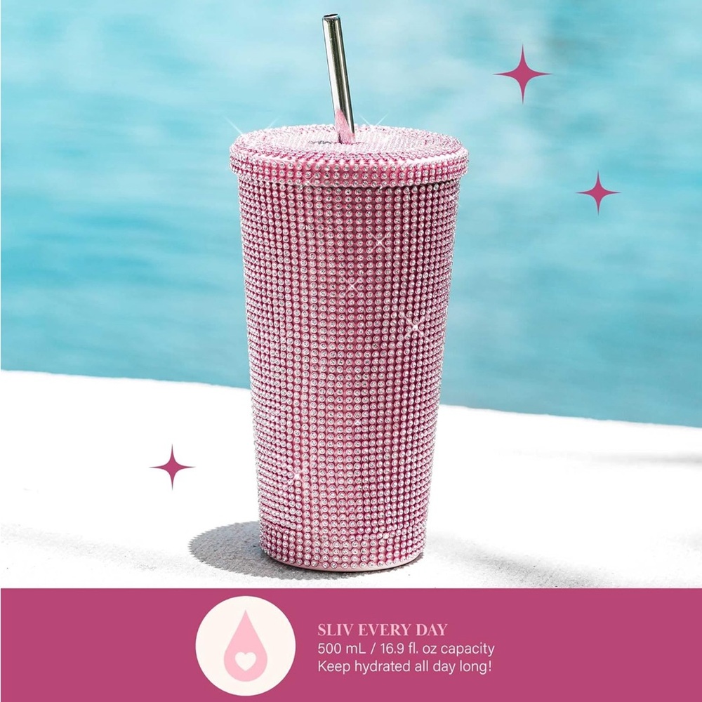Paris Hilton Diamond Bling Tumbler Pink with Lid and Straw